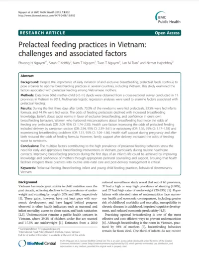 Prelacteal feeding practices in Viet Nam: challenges and associated factors