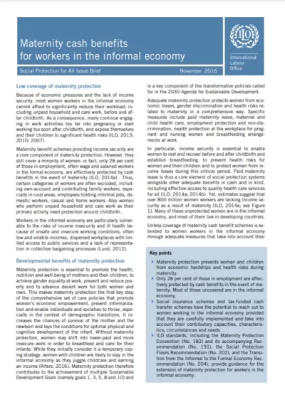 Maternity cash benefits for workers in the informal economy
