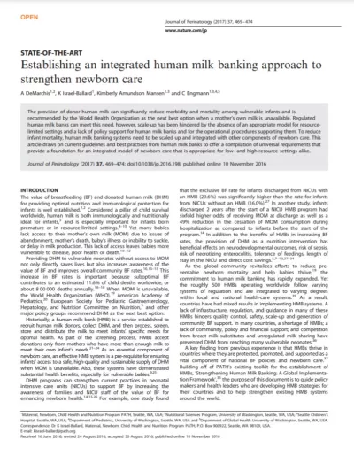 Establishing an integrated human milk banking approach