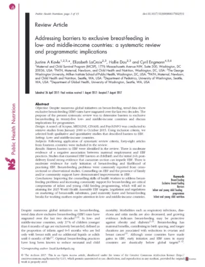 Addressing barriers to exclusive breastfeeding in low- and middle-income countries