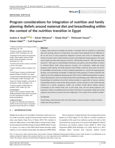 Program considerations for integration of nutrition and family planning