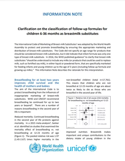 Classification of follow-up formulas as breast-milk substitutes